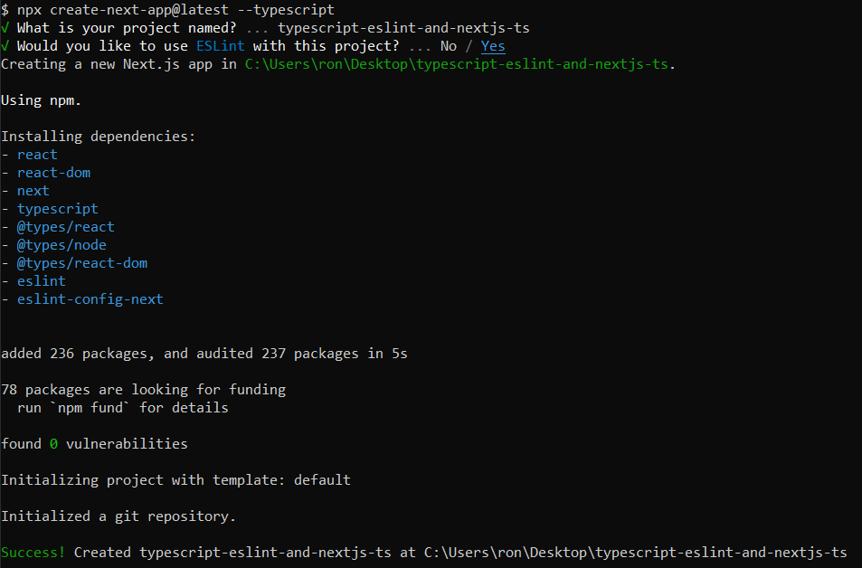 Create Next App with TypeScript and ESLint